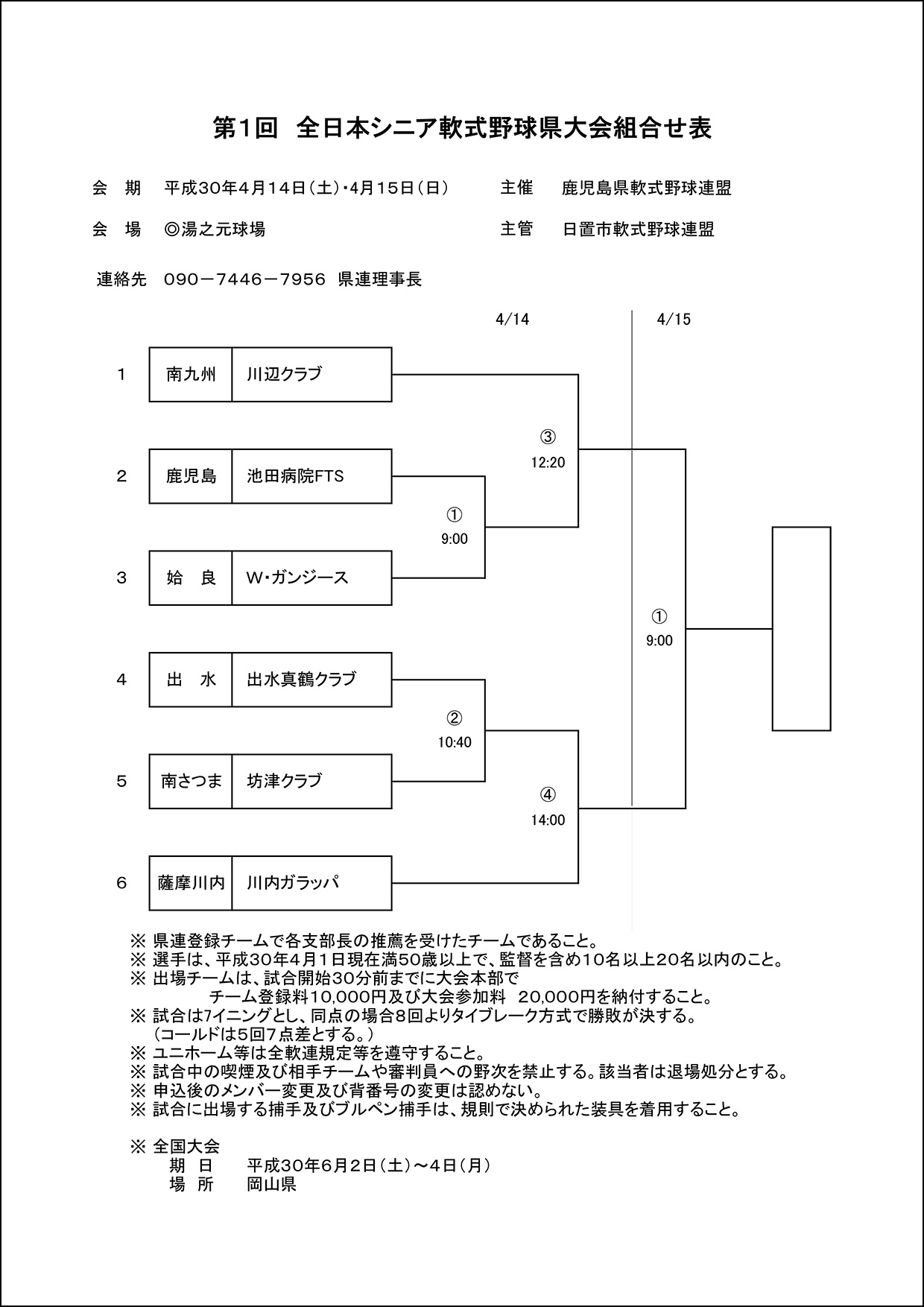 【組合せ】第1回全日本シニア軟式野球県大会組合せ表