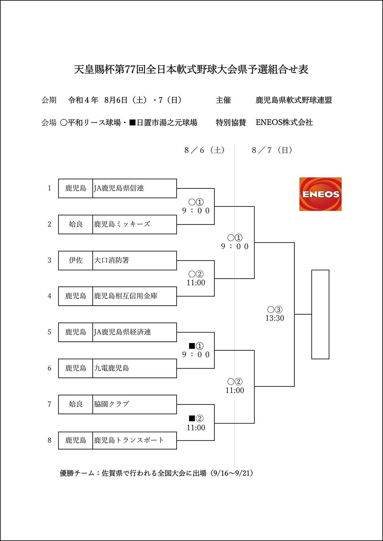 【組合せ】天皇賜杯第77回全日本軟式野球大会県予選